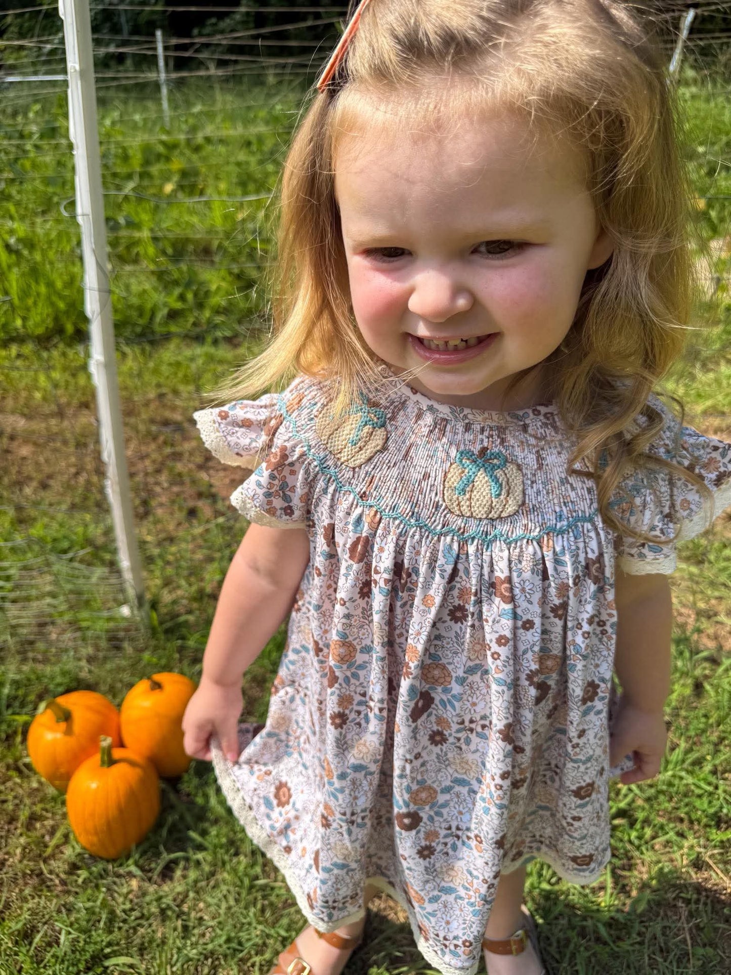 RTS - Floral/Blue Bow Smock Diaper Set