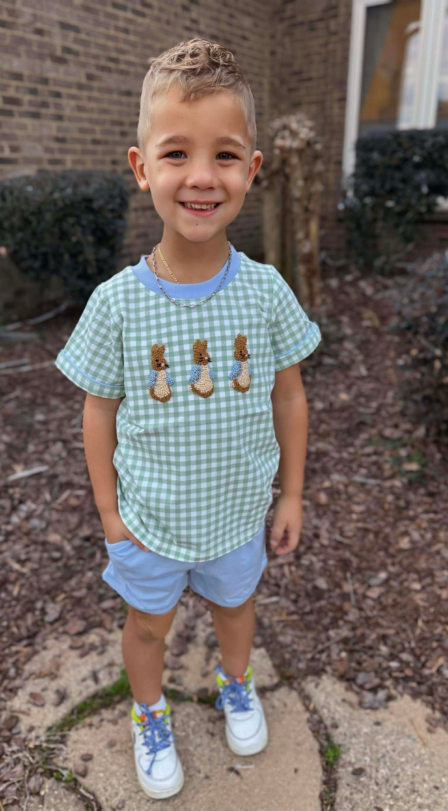 RTS - Boy French Knot Bunny Short Set