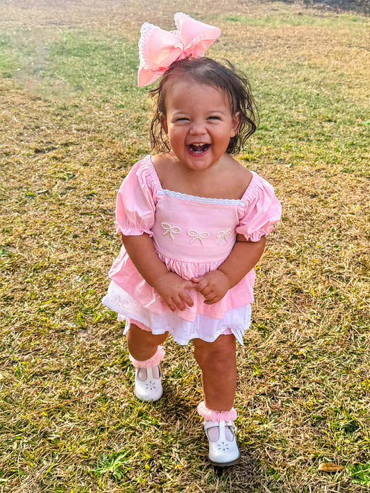 RTS - Pink Bow Pearl Diaper Set