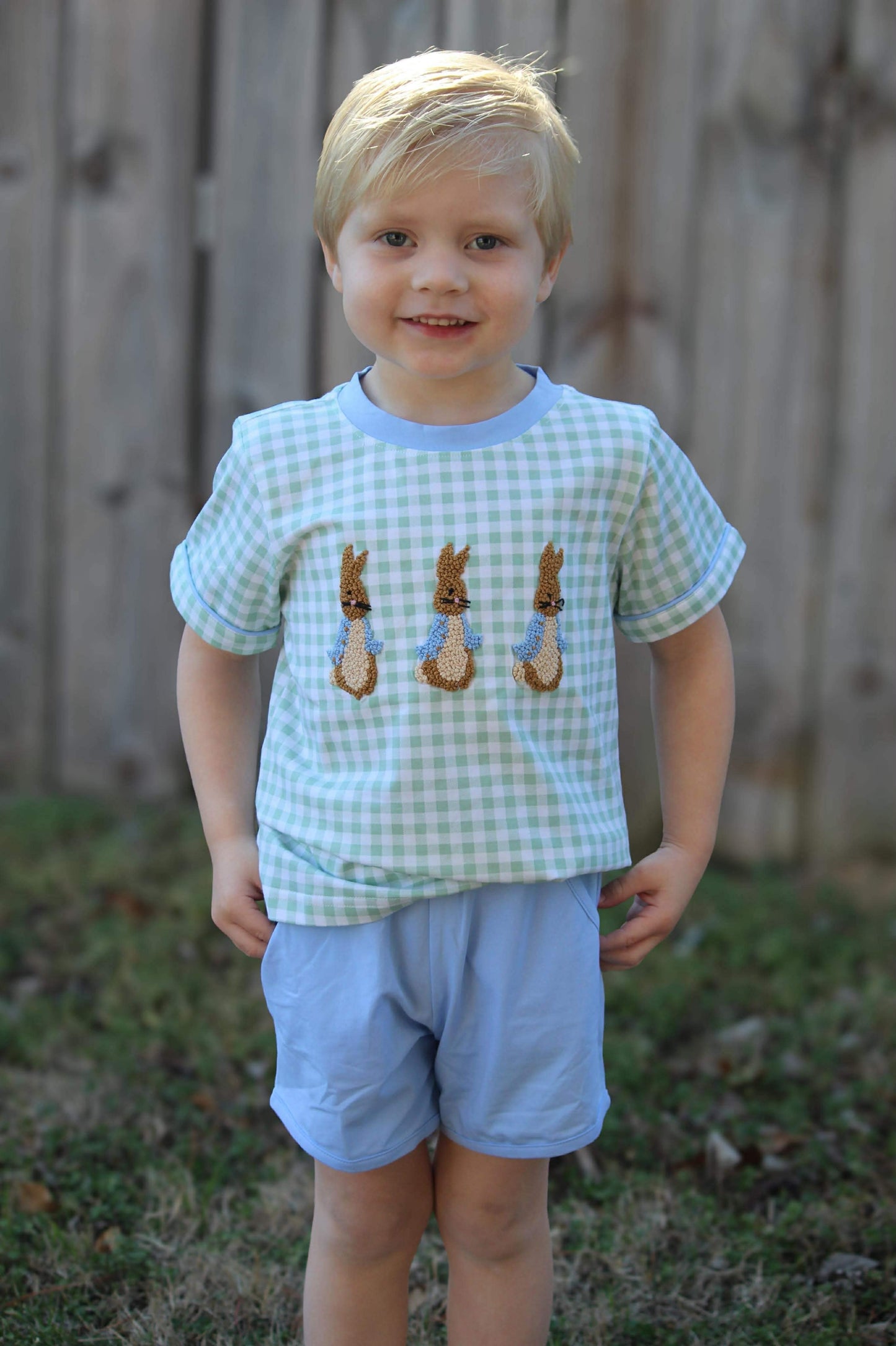 RTS - Boy French Knot Bunny Short Set