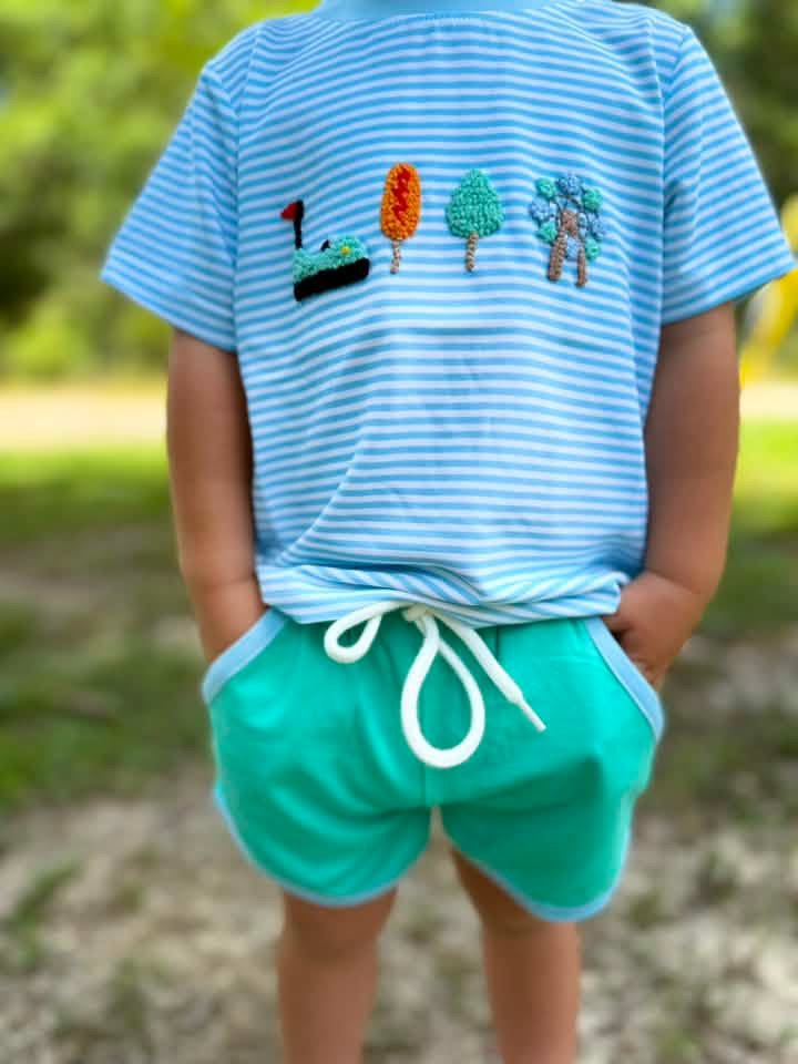 RTS - Boy Mint/Blue Fair Short Set