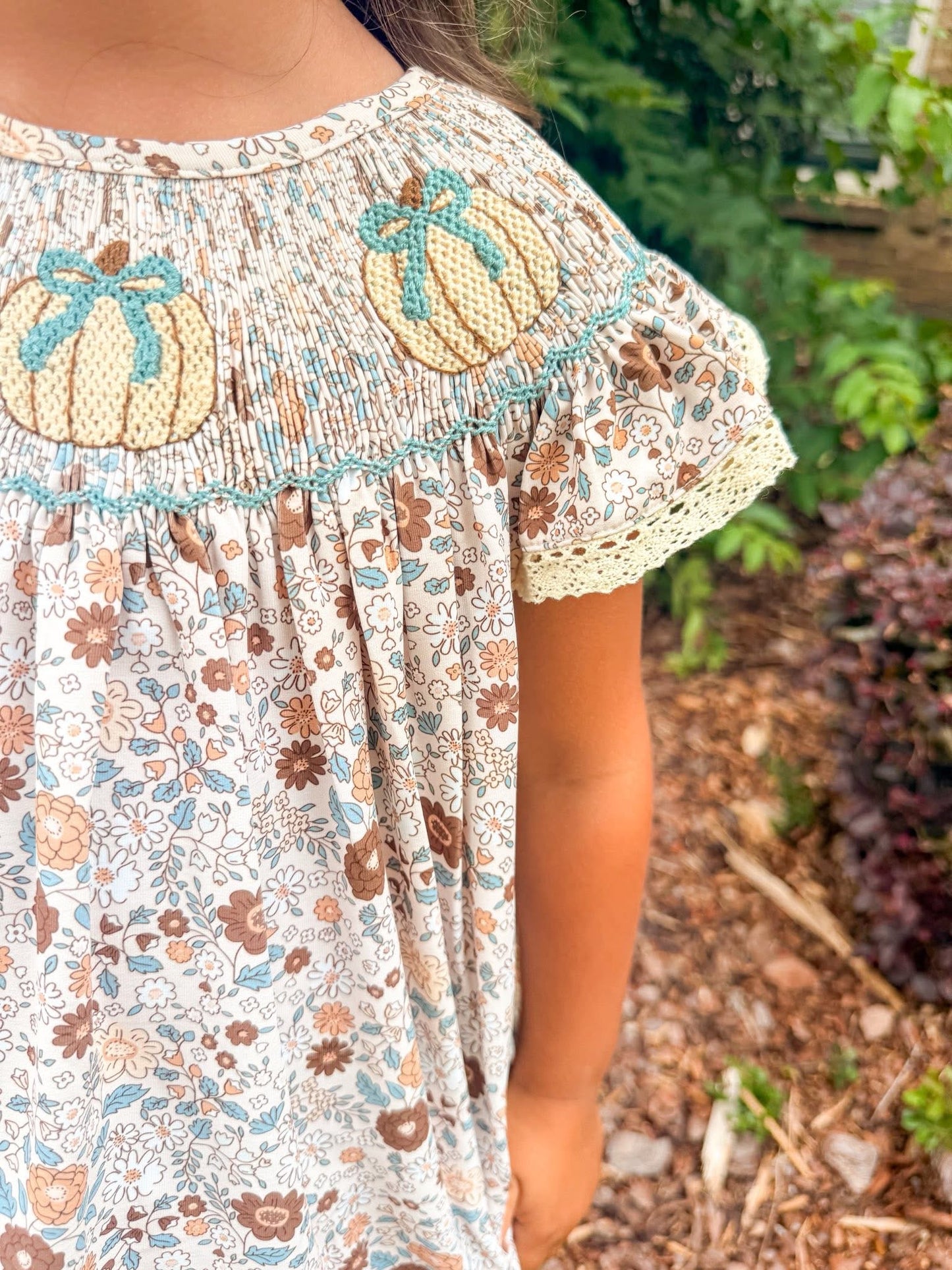 RTS - Floral/Blue Bow Smock Diaper Set
