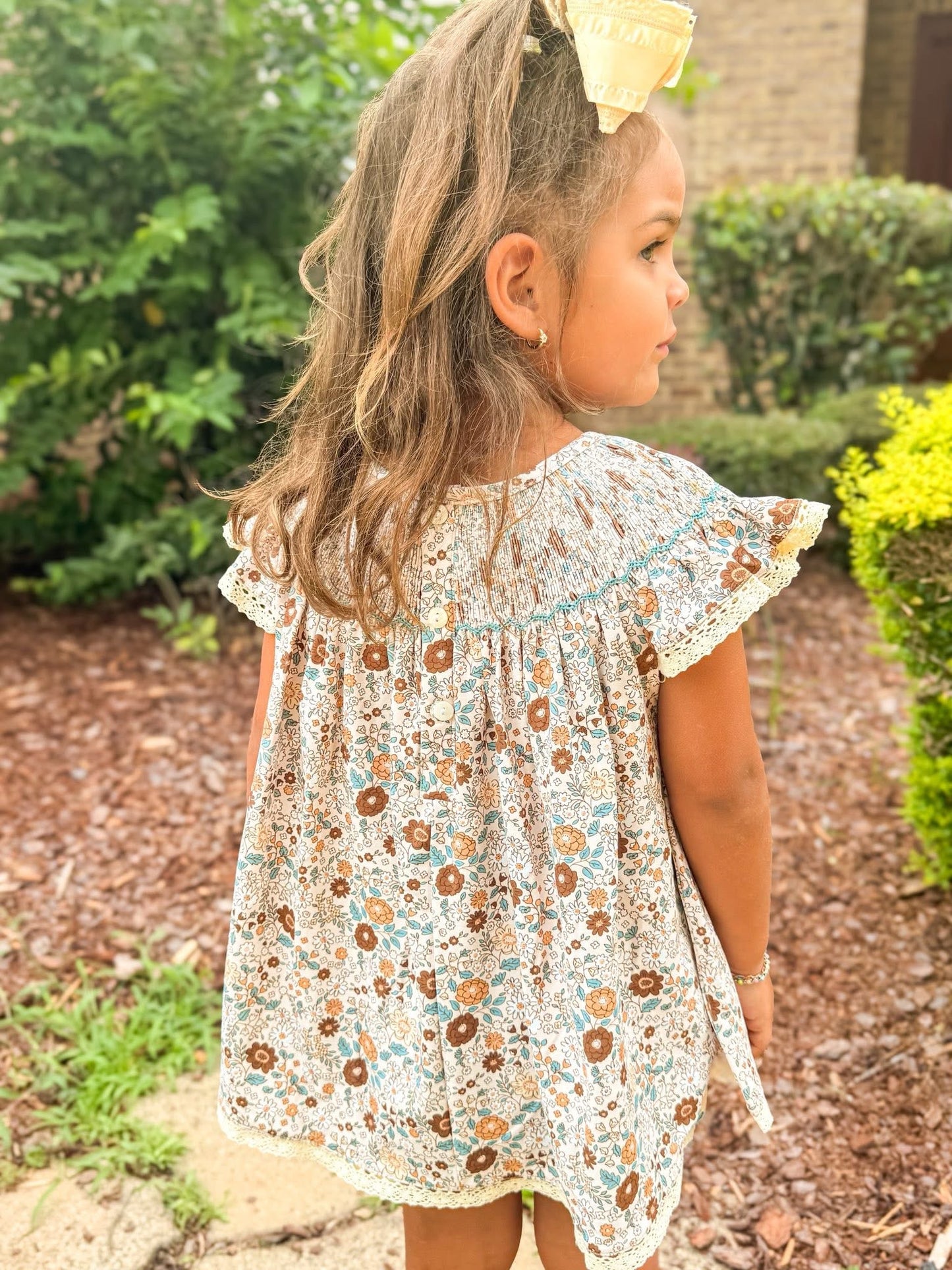 RTS - Floral/Blue Bow Smock Diaper Set