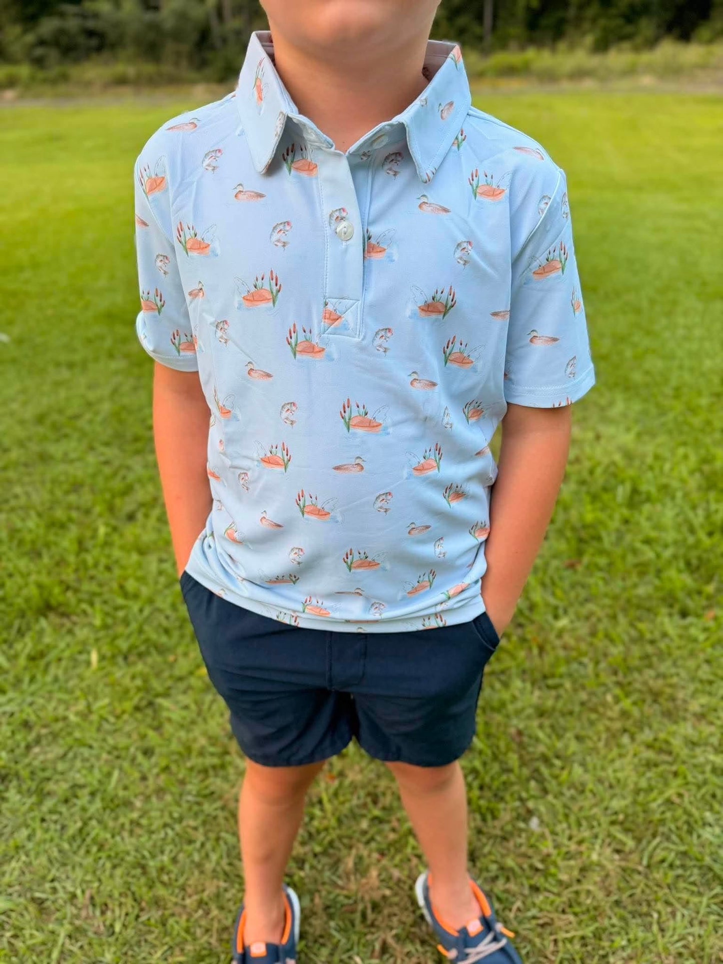 RTS - Blue Duck Print Polo