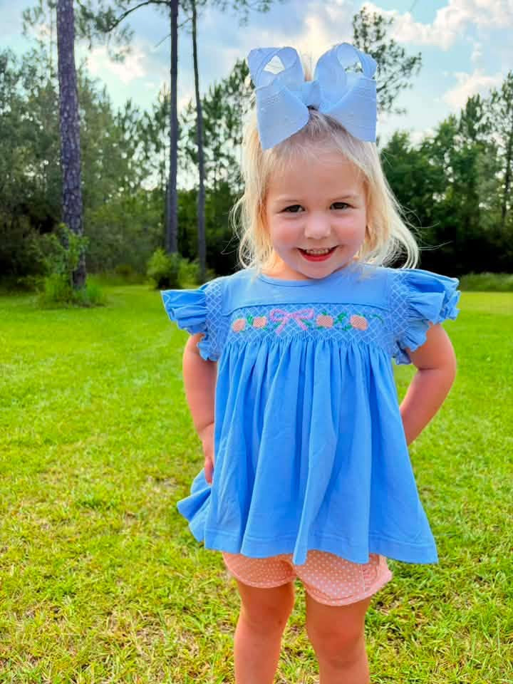 RTS - Blue Bow/Pumpkin Short Set